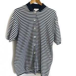 Blue and white stripe nautical Talbots cardigan